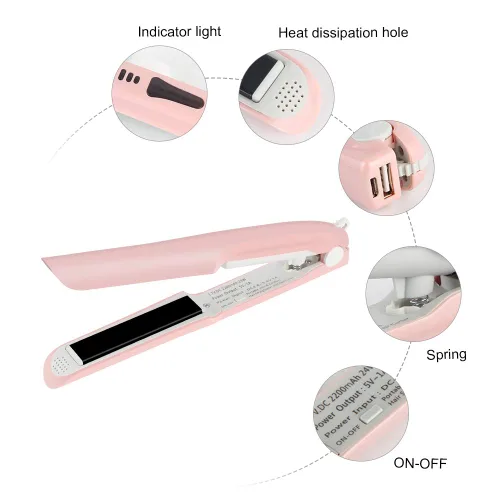 Miniatura 5 de Mini alisador de pelo inalámbrico portátil de viaje, rizador plano 2 en 1, de cerámica, recargable por USB, plancha plana inalámbrica