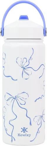 Miniatura 14 de KEWIXY Botella de agua aislada de 18 onzas con pajilla, tapa 2 en 1, popote y boquilla, a prueba de fugas, soporte para vasos, acero inoxidable