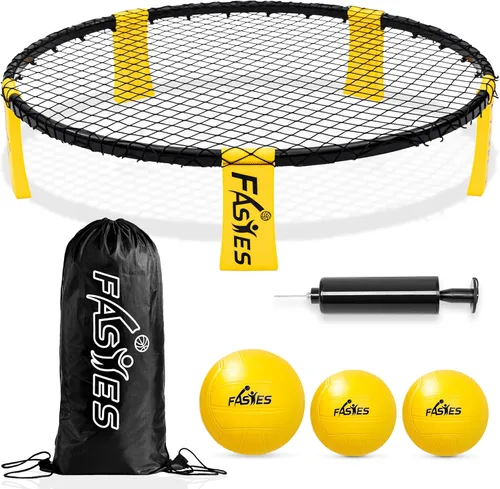 Juegos al aire libre para patio, césped, patio trasero, parque y playa, incluye 3 bolas, red y bolsa de transporte, juego de red redonda para