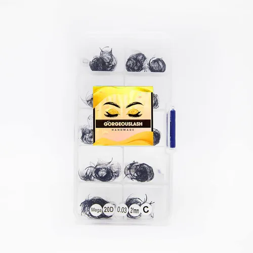 Miniatura 66 de Extensiones de pestañas 20D, 25D. 500 abanicos de pestañas prefabricados. Extensiones de pestañas. Hechas a mano (20D - rizo D - 0.03, 0.55 pulgadas)