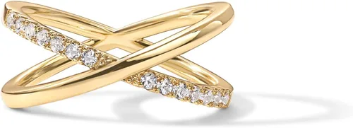 Miniatura 3 de PAVOI 14K Gold Plated X Ring Simulated Pavé Diamond CZ Criss Cross Ring for Women