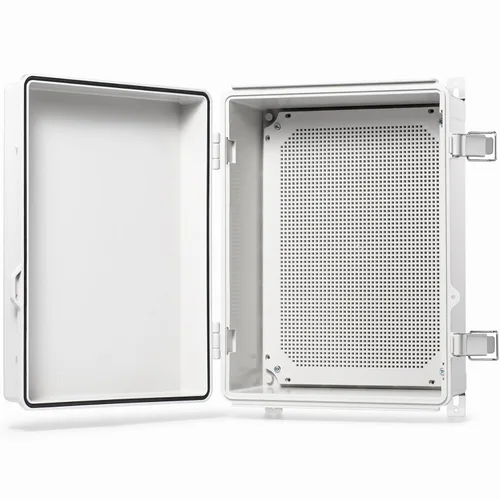 Miniatura 11 de QILIPSU - Caja de conexiones de acero inoxidable con tapa, bisagras y placa de montaje, universal, impermeable IP67, plástico ABS, gris, recinto
