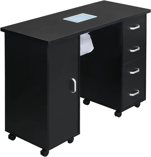 Miniatura 3 de Winado Estación de mesa de manicura para uñas, escritorio de uñas de spa con ventilación eléctrica de corriente descendente, ruedas de bloqueo, Negro