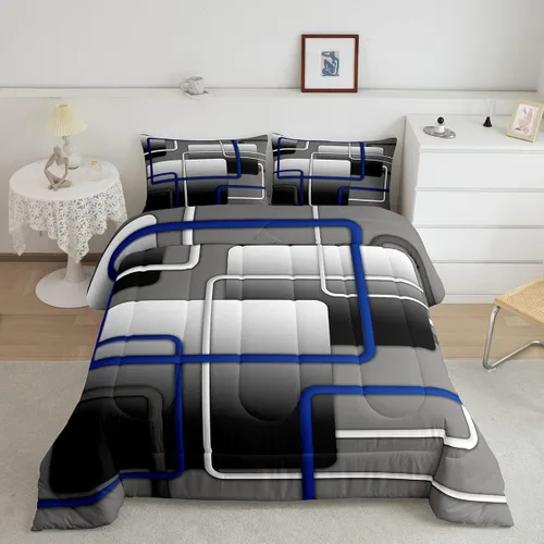 Miniatura 48 de Juego de edredón de rayas rojas y negras, juego de ropa de cama tamaño King con ondas circulares abstractas, geométrico, espiral, acolchado, 3 Multi