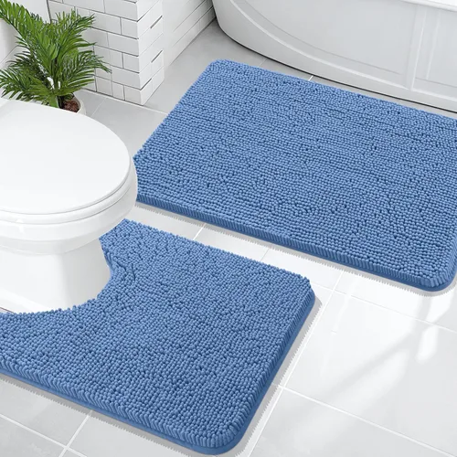 Miniatura 142 de OLANLY Juego de alfombras de baño de 2 piezas, alfombras de baño de chenilla suave y absorbente y alfombra de contorno en forma de U para inodoro