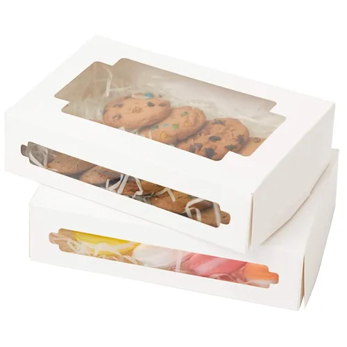 qiqee 36 paquetes de cajas de galletas autopop para regalo de 8 x 5.3 x 2 pulgadas, caja plegable blanca de un segundo con ventana para panadería