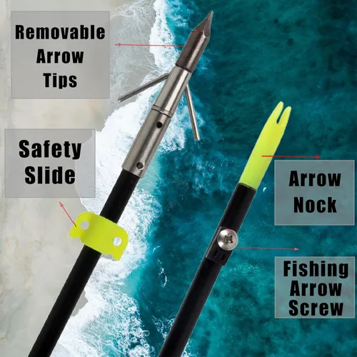 Miniatura 5 de Kit combinado de pesca de arco recurvo Takedown de 53 pulgadas, 30/40 libras solo para mano derecha arco de pesca con carrete de pesca y flechas