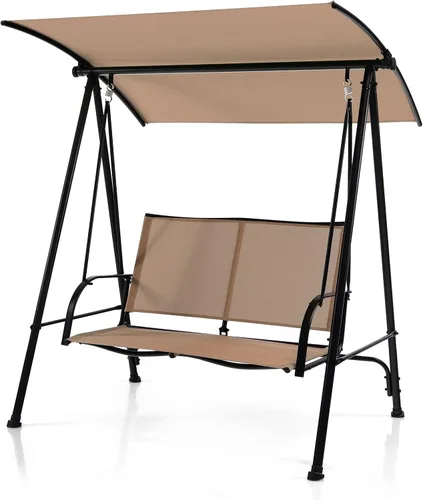 Miniatura 11 de Tangkula Columpio de porche para 2 personas, columpio de patio con toldo ajustable, asiento de tela cómodo y marco de acero resistente, columpio