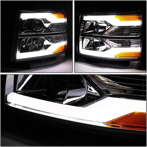 Miniatura 3 de DNA MOTORING HL-HPL-CSIL07-G2-CH-AM - Faro delantero de doble proyector LED DRL compatible con Chevy Silverado 2007-2014, cromo/ámbar
