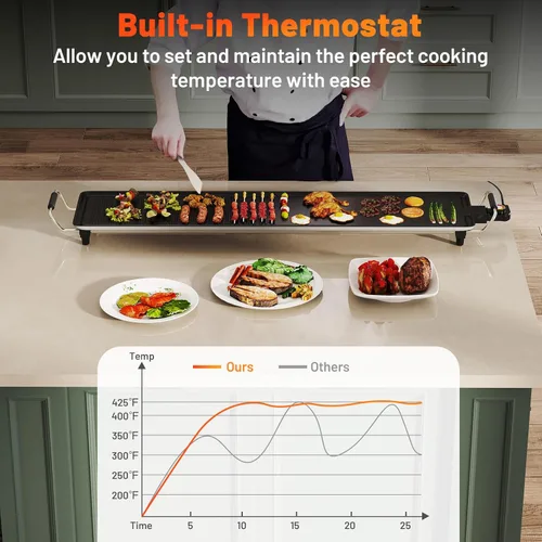 Miniatura 8 de ARLIME Parrilla eléctrica extra grande de 39.5 pulgadas, parrilla antiadherente para encimera con temperatura ajustable, termostatos y bandeja
