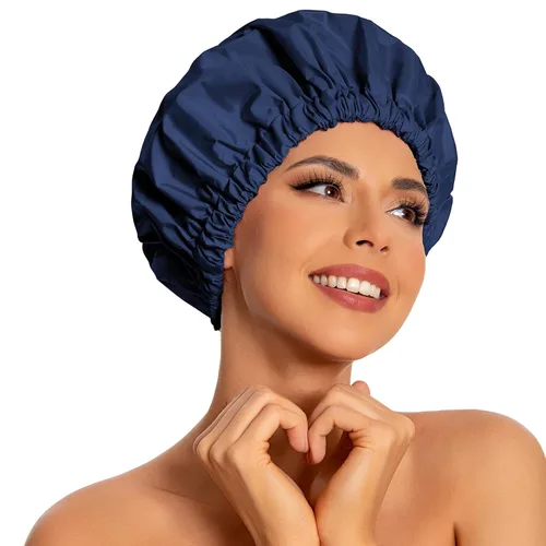 Miniatura 20 de Gorro de ducha reutilizable para mujer, grande, impermeable, lavable, banda elástica, accesorios de baño, sombrero para cabello largo, trenzas Beige