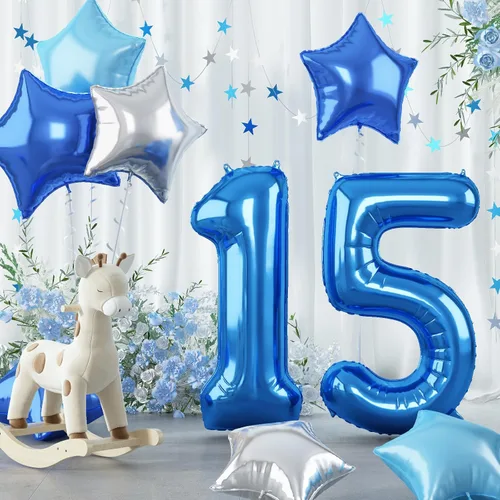 Miniatura 20 de Globo grande de aluminio 60, 40 pulgadas, color verde azulado oscuro, globo autoinflable del número 60 para hombres de 60 cumpleaños, globos de Azul