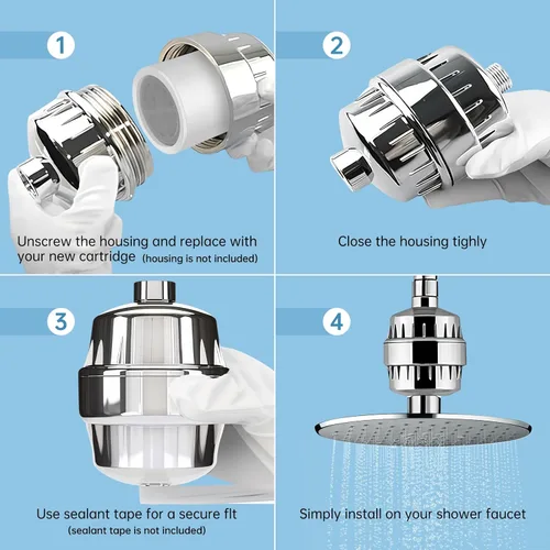 Miniatura 5 de Paquete de 6 cartuchos de repuesto para filtro de ducha, cabezal de filtro de ducha de 20 etapas para agua dura, universalmente compatible