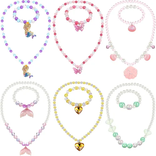 Miniatura 8 de Sumind 6 juegos de joyas para niñas pequeñas, collar de cuentas y pulsera para disfraz, joyas, regalos de princesa para fiestas (estilo mágico)
