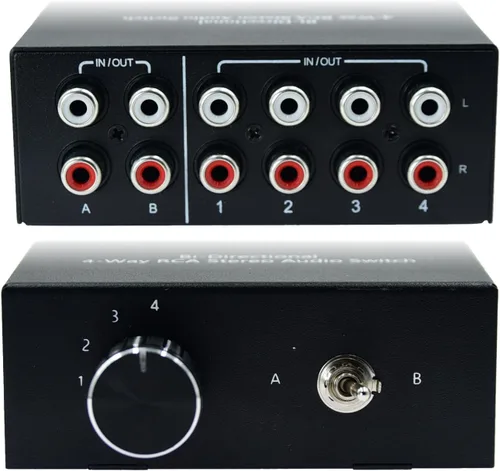 Miniatura 9 de Sin ruido 2 en 4 salida o 4 en 2 salida Audio Selector de sonido RCA hembra canal estéreo 2 interruptor divisor caja conmutación sin alimentación