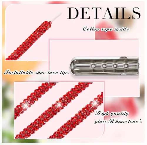 Miniatura 3 de MTLEE Cordones de zapatos con diamantes de imitación, cordones de diamantes de imitación con capucha y cordones de purpurina para zapatillas