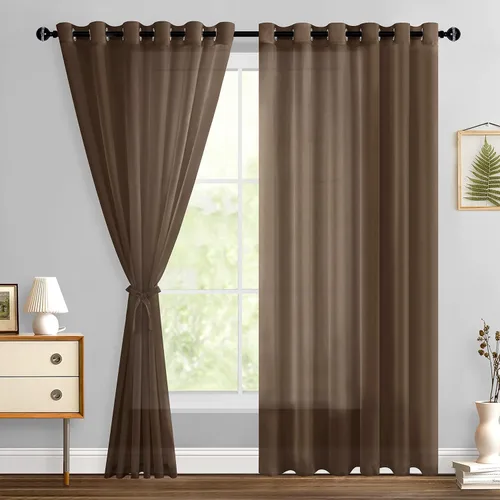 Miniatura 42 de Hiasan - Cortinas traslúcidas de gasa cortas semitransparentes con ojales y alzapaños filtrantes de luz para ventana, dormitorio, baño, 2 paneles