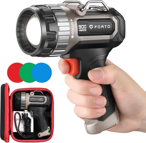 Miniatura 8 de FORTO Foco recargable de 1400 lúmenes - Linterna LED de mano con zoom, batería de 8 horas, haz de 2700 pies, enfoque ajustable y soporte