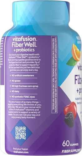 Miniatura 3 de Vitafusion Fiber Well + Gomitas de probióticos para adultos, 0.11 onzas de fibra por porción para la salud digestiva y probióticos*, 60