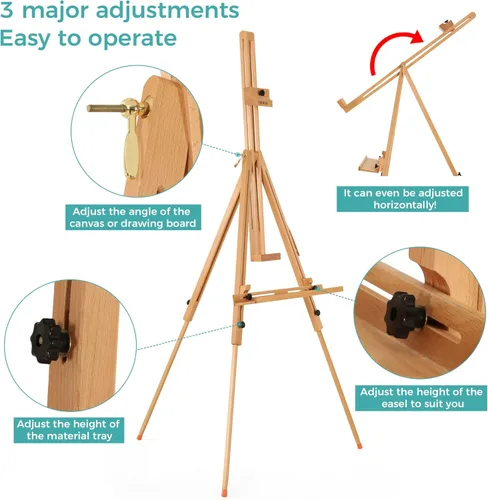 Miniatura 3 de VISWIN Caballete portátil para pintar con bolsa, inclinado plano y ajustable, soporte de caballete de arte de madera de haya, sostiene lienzo