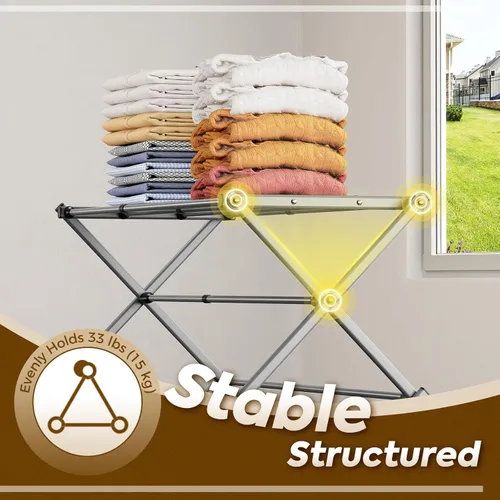 Miniatura 3 de KINGBOARD Tendedero de secado de ropa plegable con 11 postes, estante de secado de lavandería de 3 niveles, estante de secado de ropa pequeño