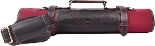 Miniatura 6 de Aaron Leather Goods Vendimia Estilo Bolsa de Almacenamiento de Rollo de Cuchillos de Cuero, 10 Bolsillos Elásticos y Expandibles, Correa de Hombro