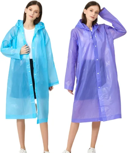 Miniatura 14 de Ponchos de lluvia para adultos, mujeres y hombres (paquete de 2 a 5), impermeables reutilizables de EVA con capucha, equipo de lluvia portátil