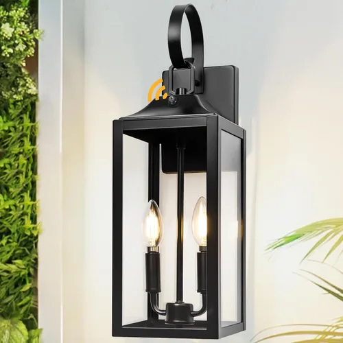 Miniatura 10 de Farol de pared negro de 19 pulgadas para exteriores, 2 luces, aplique grande y moderno para porche, luz industrial para porche con vidrio
