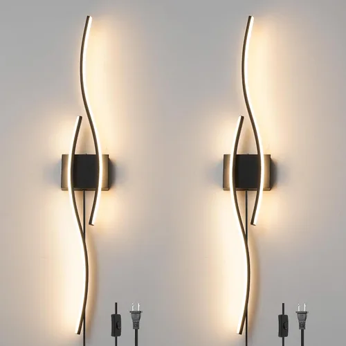 Miniatura 18 de Juego de 2 lámparas de pared enchufables modernas Daunton, luz de pared LED regulable dorada con control remoto, 3CCT ajustable y función