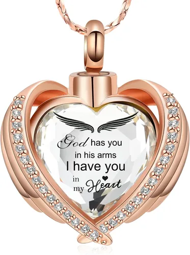 Imrsanl Collares con Colgante de Urna de Corazón de Alas de Ángel para Mujeres y Niñas, Piedra Natal de Cristal, Joyería de Cremación, Urnas para