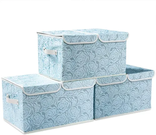Miniatura 31 de PRANDOM Caja de almacenamiento plegable más grande con tapa [1 unidad] Contenedor Cesta Organizadora Cubo de Almacenamiento Decorativo de Tela