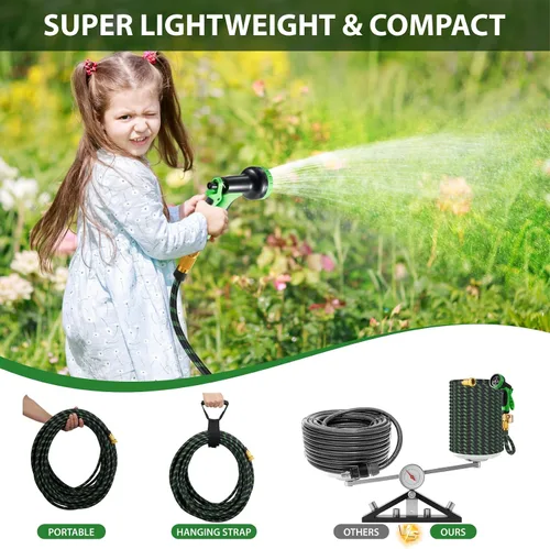 Miniatura 4 de Manguera de jardín flexible y ligera de 100 pies, manguera de agua no expandible con boquilla rociadora de 10 funciones para patio, exteriores