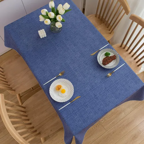 Miniatura 7 de LIBERECOO Mantel de vinilo con reverso de franela, azul mezclilla, impermeable, resistente a las manchas, cubierta de mesa fácil de limpiar