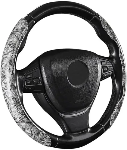 Miniatura 9 de Funda para volante de automóvil segmentado de grano de madera con forro antideslizante, ajuste universal para la mayoría de accesorios interiores