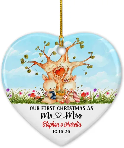 Miniatura 23 de Nuestro adorno de cerámica casado de 2ª Navidad, regalo personalizado de adorno de boda de oso polar, regalo de adorno de boda, Mr Mrs Married