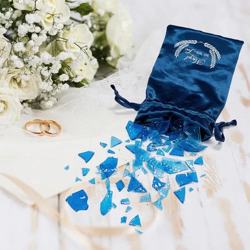Miniatura 8 de DOUDIZHU Vaso de boda judía Chuppah para ceremonia tradicional, recipiente de vidrio azul con bolsa de recuerdo, regalo de recuerdo significativo