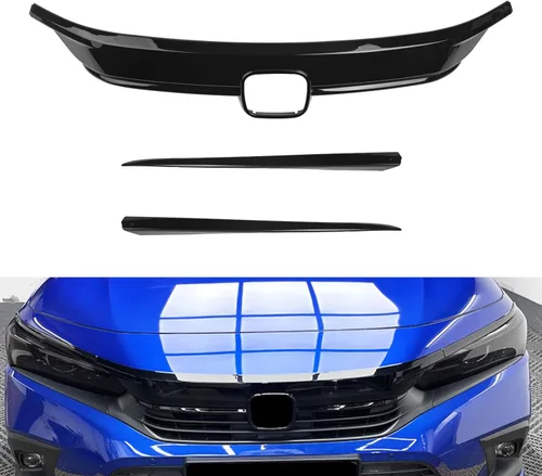 x xotic tech Parachoques delantero exterior parrilla superior a rayas, negro brillante, compatible con Honda Civic Sedan 11ª generación 2022 2023