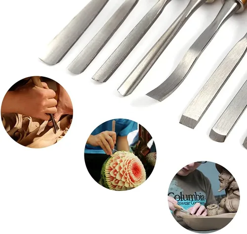 Miniatura 3 de Juego de herramientas de cincel de madera, 12 piezas de cinceles de carpintería, herramientas de tallado de madera, herramientas de torno