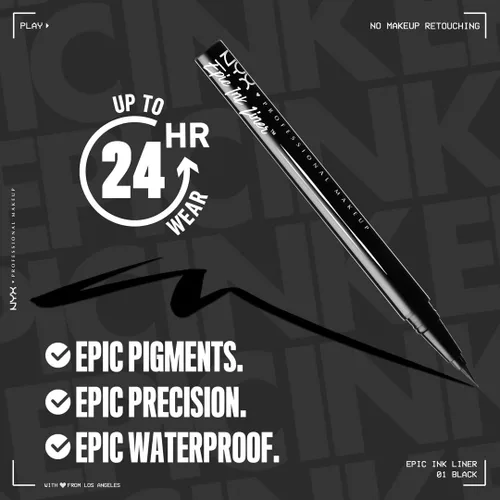 Miniatura 2 de NYX PROFESSIONAL MAKEUP Epic Ink Liner, delineador líquido impermeable, negro, fórmula vegana