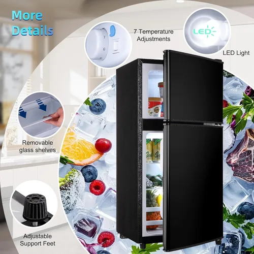Miniatura 6 de Refrigerador dormitorio con congelador, refrigerador pequeño de 3.45 pies cúbicos con congelador para apartamento, temperatura ajustable de 7