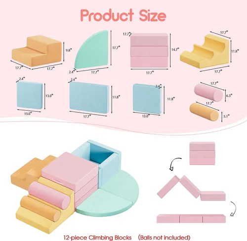Miniatura 3 de smilesun 12 bloques de escalada de espuma para niños pequeños con pozo de pelotas, juego de gimnasio seguro y suave, bloques de espuma para el área