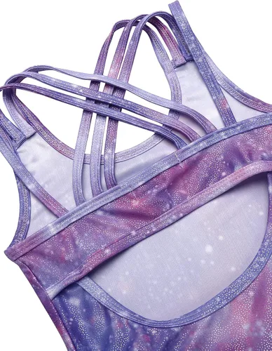 Miniatura 7 de Zaclotre Leotardos de gimnasia para niñas, con tirantes cruzados, brillantes vestidos de baile de ballet con espalda hueca y falda para disfraz