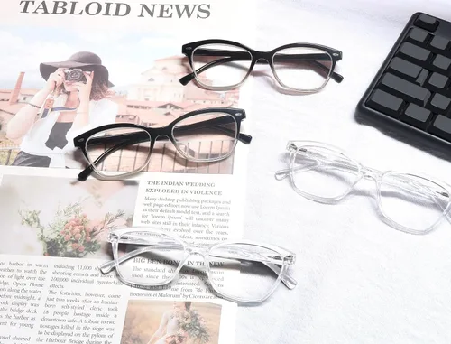 Miniatura 4 de Gafas de lectura para mujer + 1.75 elegantes anteojos con aumento para mujer, paquete de 4 unidades, ligeros y cómodos (negro, marcos transparentes)