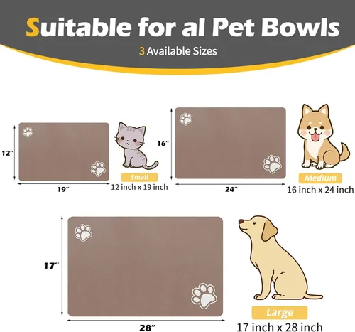 Miniatura 2 de Tapete de alimentación para mascotas, tapete absorbente para comida y agua, accesorios para perros, suministros para mascotas, cuenco de agua