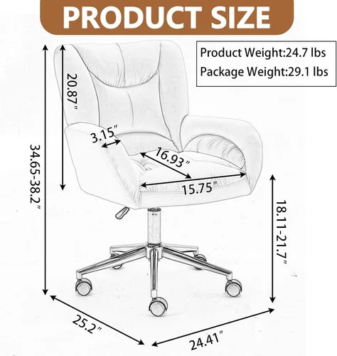 Miniatura 2 de Bonita silla de tocador con respaldo para dormitorio, silla de oficina de terciopelo blanco, cómoda para oficina, altura ajustable, giratoria de 360