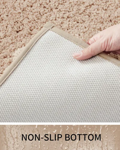 Miniatura 4 de Alfombras de baño antideslizantes, lavables, ultra gruesas, suaves, de microfibra absorbente, de látex de espuma de alta densidad, con respaldo Beige