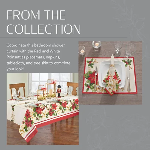 Miniatura 6 de Elrene Home Fashions - Cortina de ducha de tela de Navidad con flores de pascua rojas y blancas, 70 pulgadas x 72 pulgadas