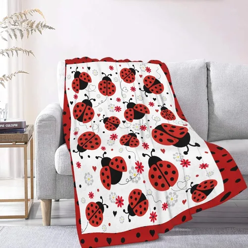 Miniatura 2 de Manta de franela de mariquita para regalo, ultra suave y acogedora, manta de forro polar ligera y mullida, manta de felpa cálida para sofá, cama, 30