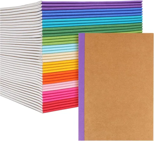 Miniatura 8 de EOOUT Paquete de 5 cuadernos de composición A5, diario forrado de papel kraft a granel con lomo azul, 5 colores, 60 páginas para mujeres, niñas