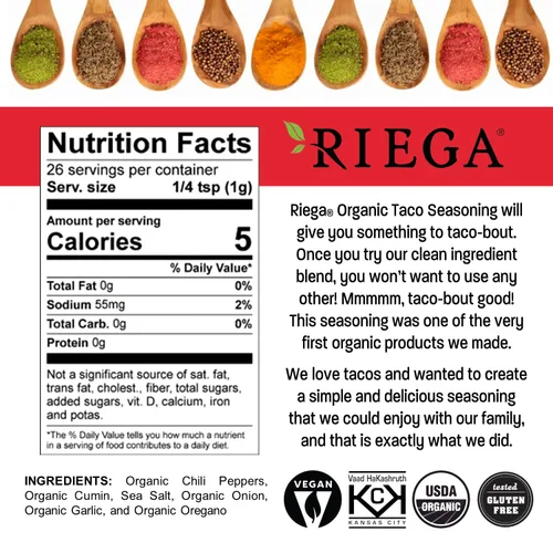 Miniatura 2 de Riega Condimento orgánico para tacos, mezcla de especias Perfect Tex Mex para martes de tacos y chile, 0.9 onzas (paquete de 8)